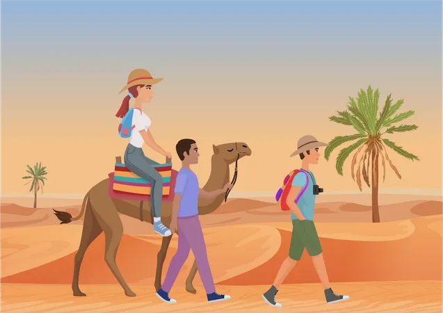Couple de touristes dans le désert  Illustration
