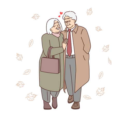 Vieux couple âgé marchant ensemble  Illustration