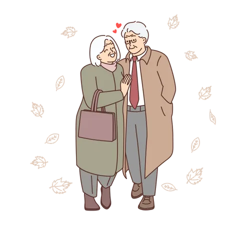 Vieux couple âgé marchant ensemble  Illustration
