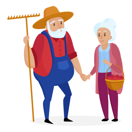 Vieux couple d'agriculteurs  Illustration