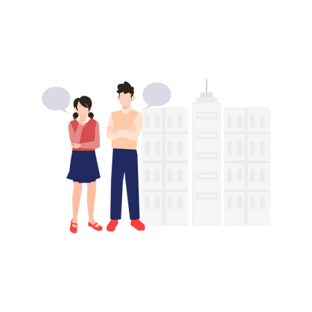 Couple debout à l'extérieur du bâtiment  Illustration