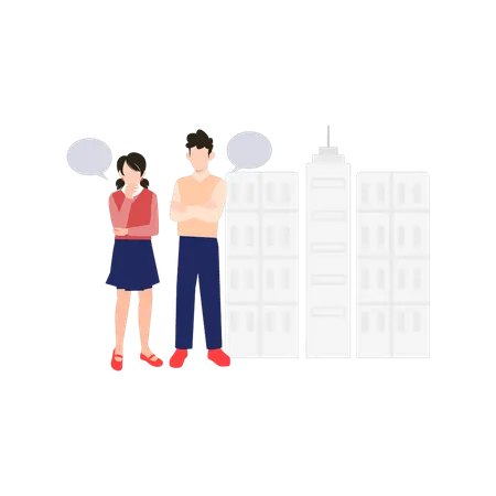 Couple debout à l'extérieur du bâtiment  Illustration