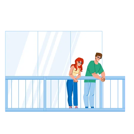 Couple debout au balcon  Illustration