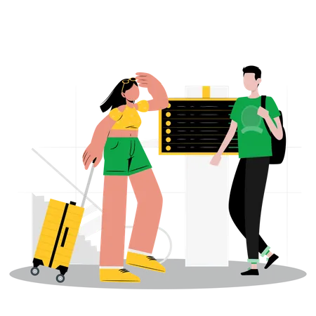 Couple debout avec des bagages à l'aéroport  Illustration