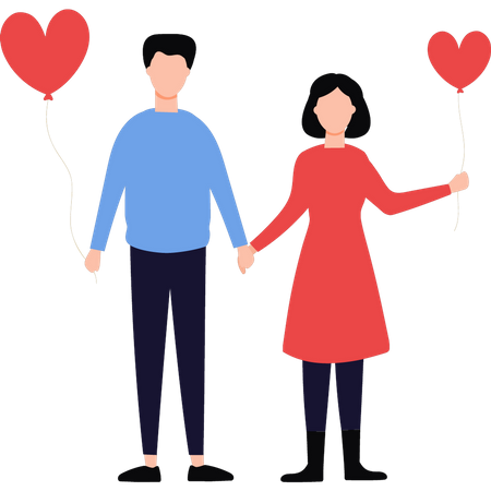 Couple debout avec des ballons coeur  Illustration