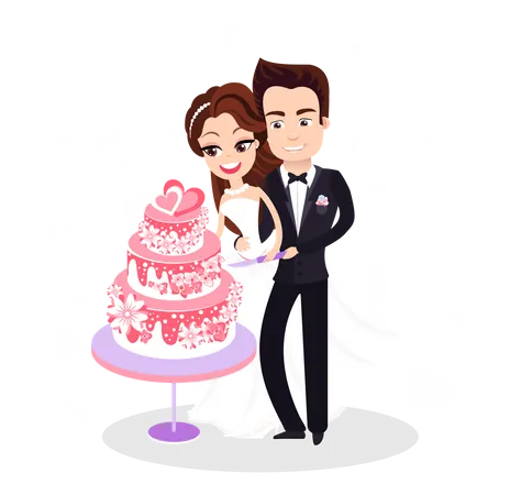 Couple debout avec un gâteau de mariage  Illustration