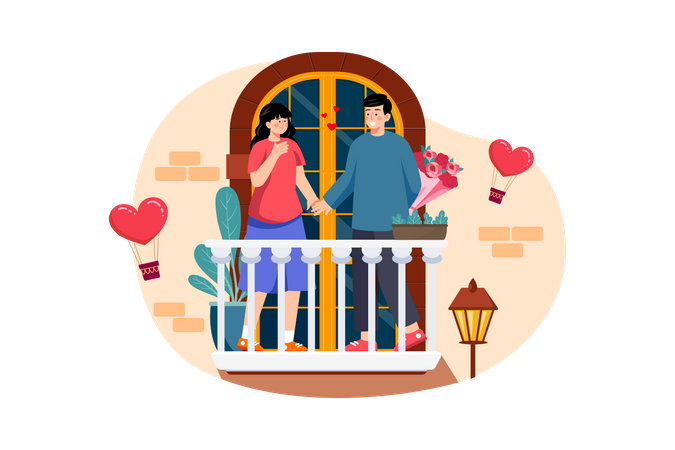 Couple debout sur le balcon  Illustration