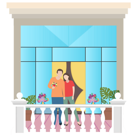 Couple debout sur le balcon  Illustration