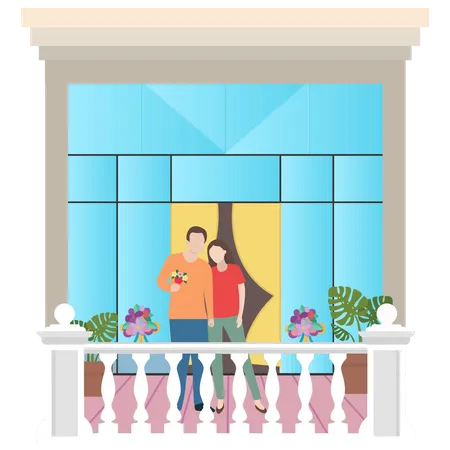 Couple debout sur le balcon  Illustration