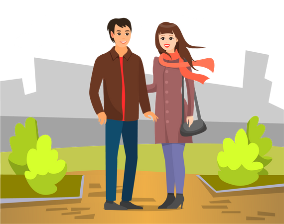 Couple debout dans le parc  Illustration