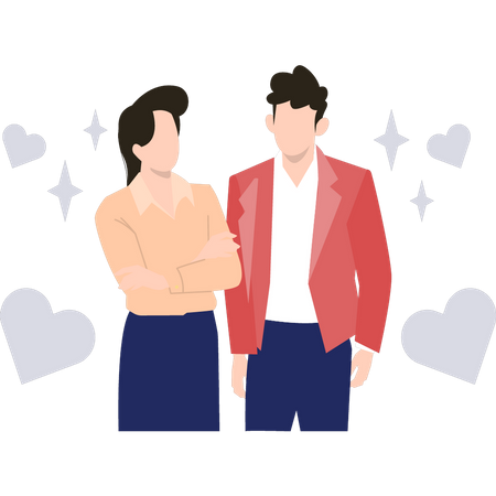 Couple debout dans une pose romantique  Illustration