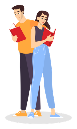 Couple debout pendant la lecture d'un livre ensemble  Illustration