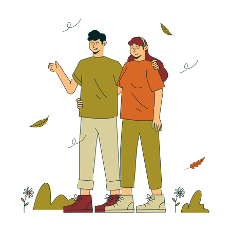 Couple debout ensemble dans l'affection d'automne  Illustration