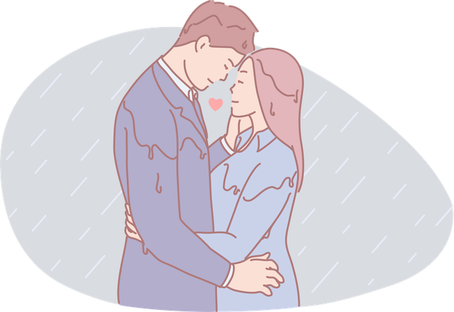 Couple debout sous la pluie  Illustration