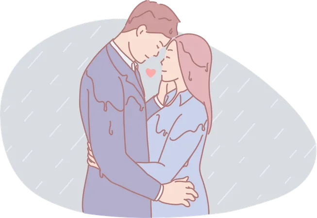 Couple debout sous la pluie  Illustration