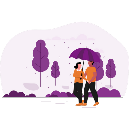 Couple debout sous un parapluie  Illustration