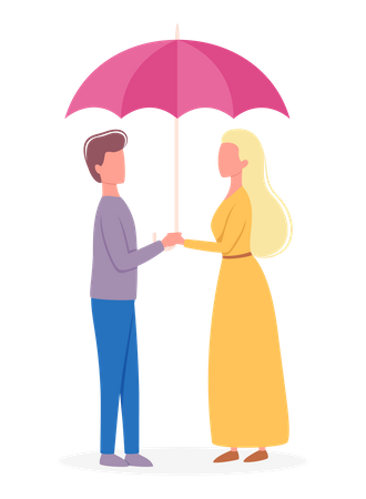 Couple debout sous un parapluie  Illustration