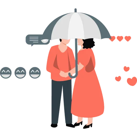 Couple debout très près sous un parapluie  Illustration