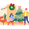 illustrations for couple decorate christmas tree