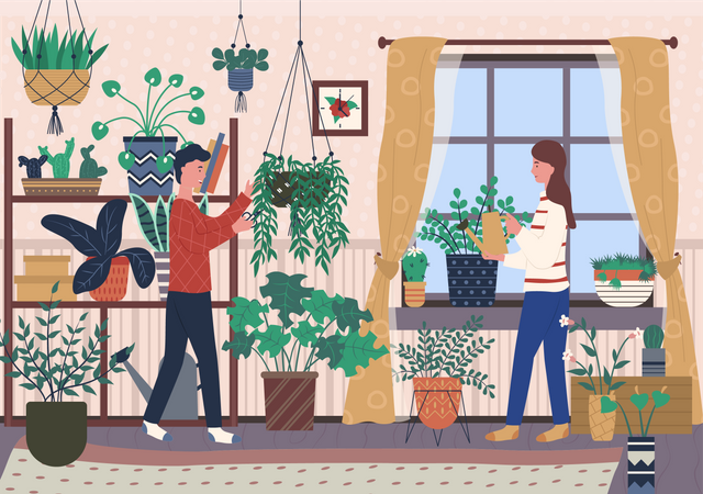 Couple decorate Home garden  Illustration