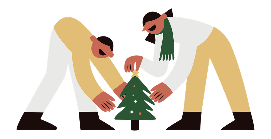 Couple Decorating Christmas Tree  일러스트레이션