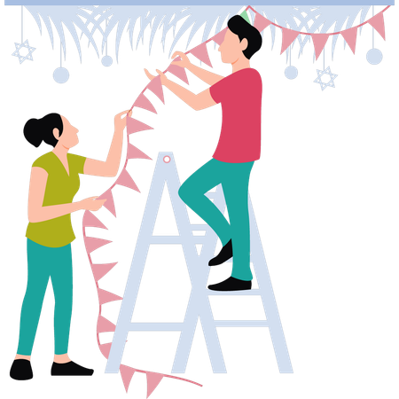 Couple décorant la maison ensemble  Illustration