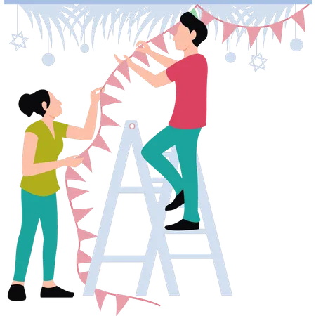 Couple décorant la maison ensemble  Illustration