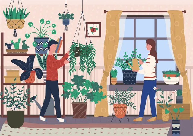 Couple décorer le jardin de la maison  Illustration