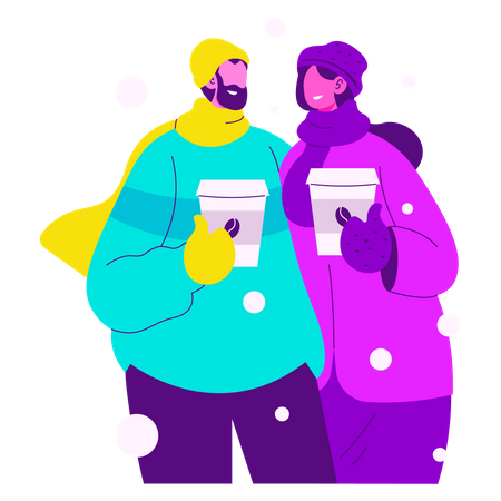 Couple dégustant un chocolat chaud  Illustration