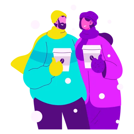 Couple dégustant un chocolat chaud  Illustration