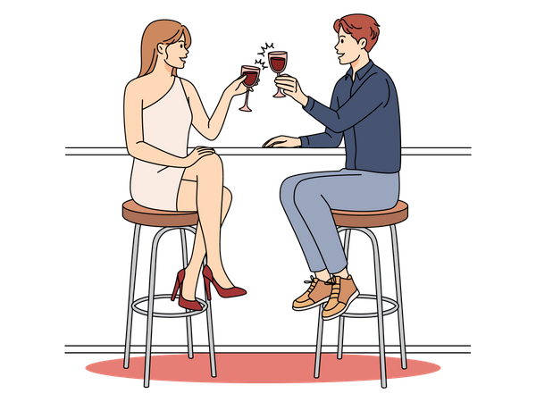 Couple appréciant le vin ensemble  Illustration