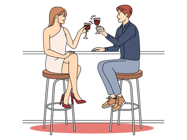 Couple appréciant le vin ensemble  Illustration