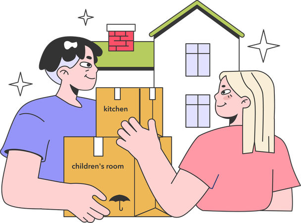 Couple déménageant dans une nouvelle maison  Illustration