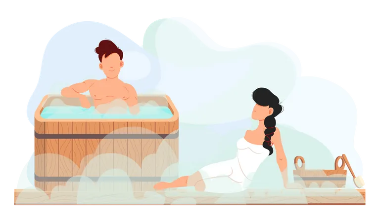 Couple relaxant dans un hammam  Illustration