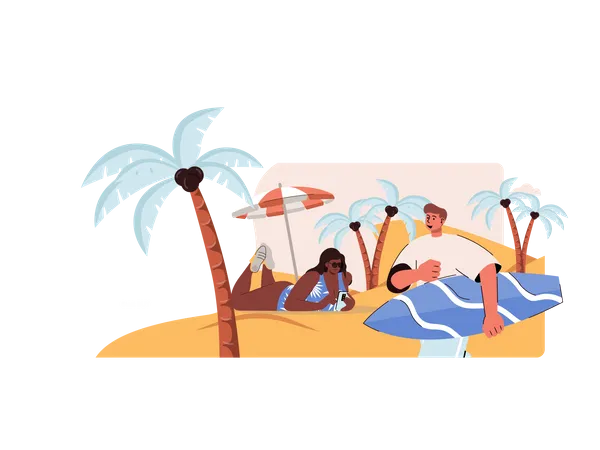 Couple relaxant sur la plage  Illustration