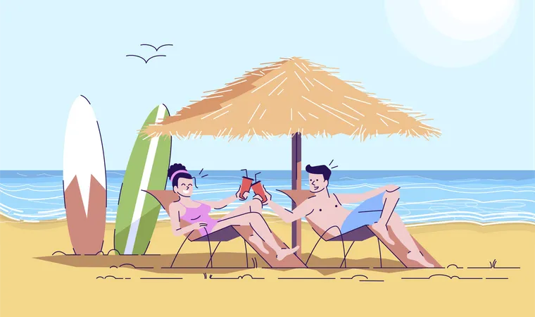 Couple relaxant sur la plage  Illustration