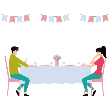 Couple en train de dîner à la fête de Noël  Illustration