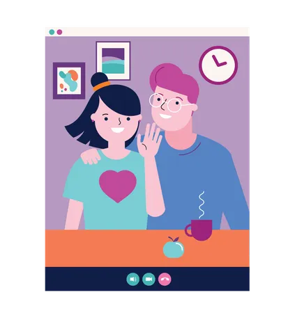 Couple disant bonjour lors d'un appel vidéo  Illustration