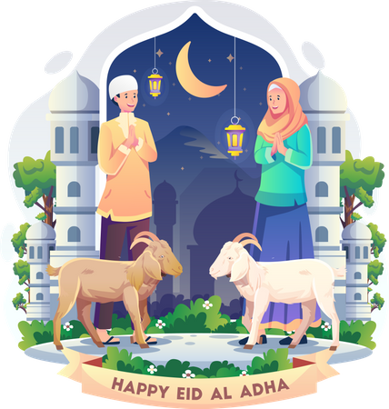 Couple disant joyeux eid  Illustration