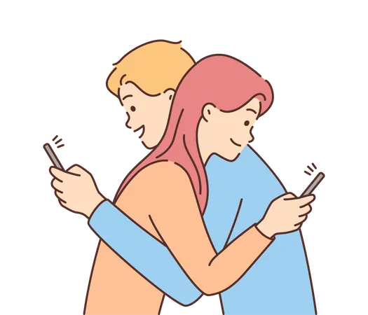 Couple discutant au téléphone  Illustration