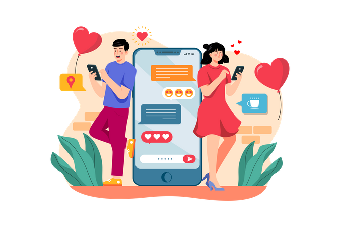 Couple discutant en ligne  Illustration