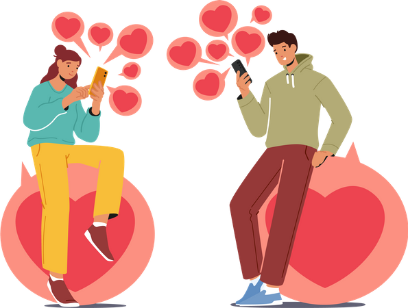 Couple discutant en ligne sur une application de rencontres  Illustration