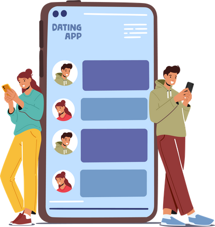 Couple discutant en ligne via une application de rencontres  Illustration