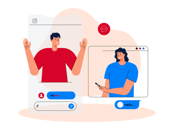 Couple discutant sur l'application  Illustration