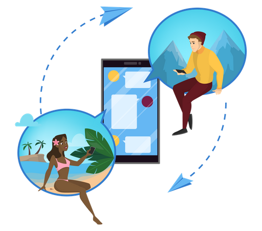 Couple discutant sur les réseaux sociaux  Illustration
