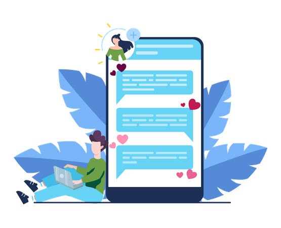 Couple discutant sur une application de rencontres en ligne  Illustration