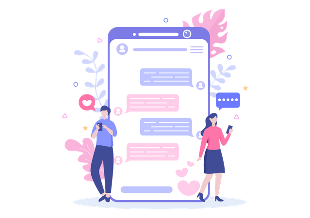 Couple discutant sur une application de rencontres  Illustration