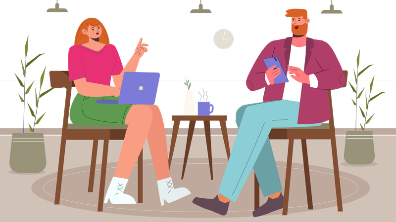 Couple discutant en prenant un café  Illustration