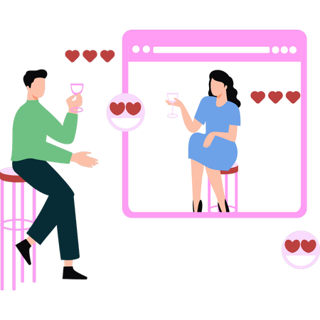 Un couple discute en ligne  Illustration