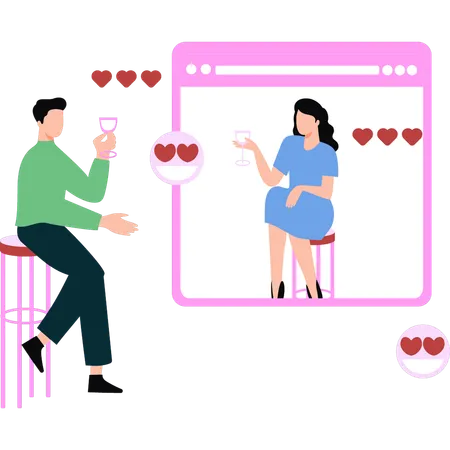 Un couple discute en ligne  Illustration